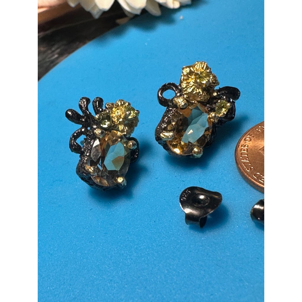 Black Rhodium Sterling Oval-Cut Citrine Post Earrings